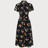 Glória - Vestido Midi Floral en Negro