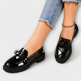 Mocasines de Charol Negros para Mujer con Lazo