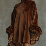 La Scintilla | Vestido de Velour con Enaguas y Mangas de Estampado de Leopardo