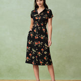 Glória - Vestido Midi Floral en Negro