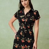 Glória - Vestido Midi Floral en Negro