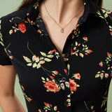 Glória - Vestido Midi Floral en Negro