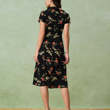 Glória - Vestido Midi Floral en Negro
