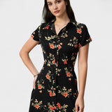 Glória - Vestido Midi Floral en Negro