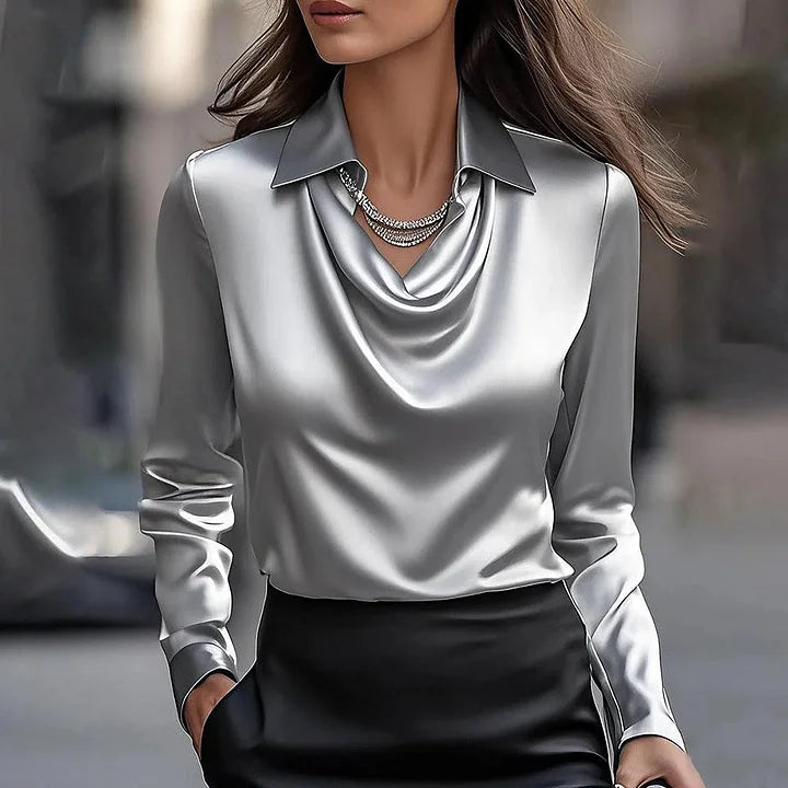 Inês - Blusa de Satén Elegante con Escote Sutil