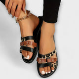 Jenevra - Sandalias de leopardo con tiras entrelazadas