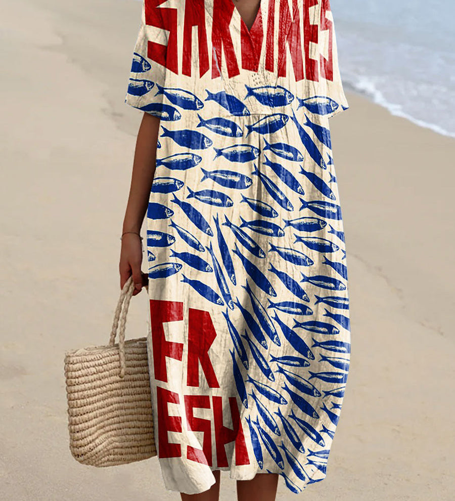 Ariana - Vestido con Diseño de Sardinas
