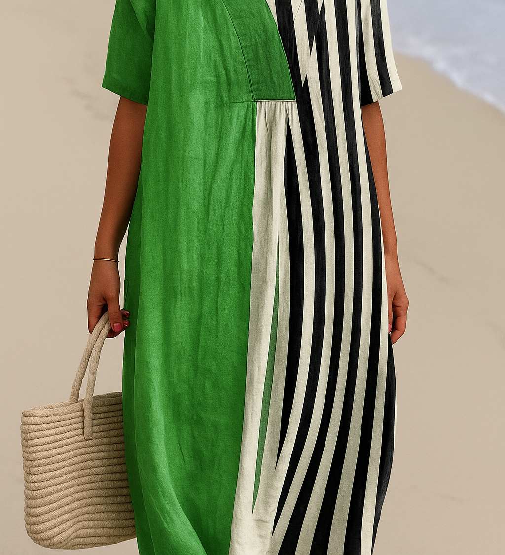 Noémia - Vestido Verde Brillante con Rayas Negras