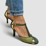 Taviana - Zapatos de tacón patchwork con tira en T y puntera cerrada