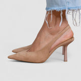Marlena - Zapatos de tacón slingback nude con tacón delgado