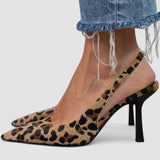 Liorina - Tacones Kaki con Diseño de Leopardo y Punta Elegante