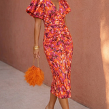 Carla | Vestido Midi con Estampado y Mangas Abullonadas