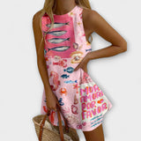 Inês - Mini Vestido Rosa con Estampado Miraba