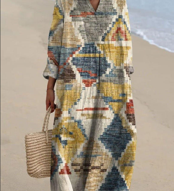 Cátia - Vestido Bohemio con Estampados Étnicos