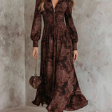 La Scintilla | VESTIDO LARGO CON ELEGANTE IMPRESIÓN VINTAGE