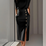 La Scintilla | Vestido Midi Ajustado con Detalles de Botones Dorados