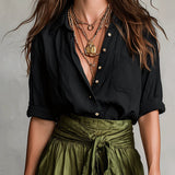 Vera™ | Conjunto de Dos Piezas: Camiseta Negra y Falda Midi en Verde Oliva