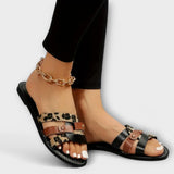 Jenevra - Sandalias de leopardo con tiras entrelazadas