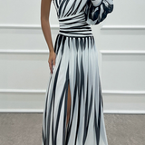 Hazel™ | Vestido Maxi Elegante de Rayas con Hombro al Descubierto