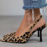 Liorina - Tacones Kaki con Diseño de Leopardo y Punta Elegante