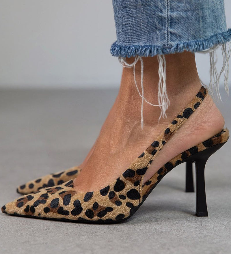 Liorina - Tacones Kaki con Diseño de Leopardo y Punta Elegante