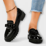 Mocasines de Charol Negros para Mujer con Lazo