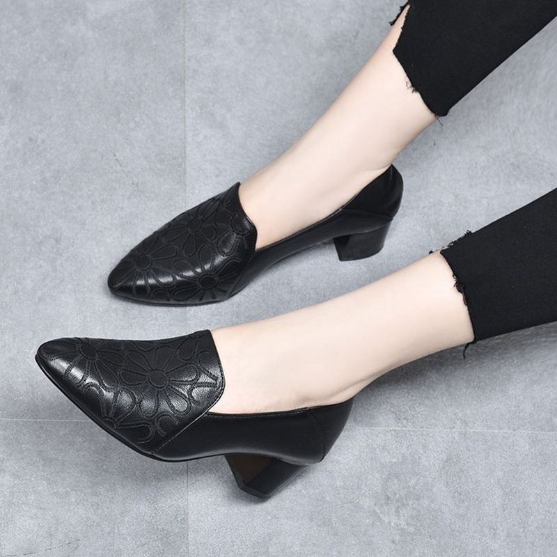 Olene - Zapatos de Tacón en Cuero Vegano con Bordado Delicado