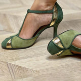 Taviana - Zapatos de tacón patchwork con tira en T y puntera cerrada