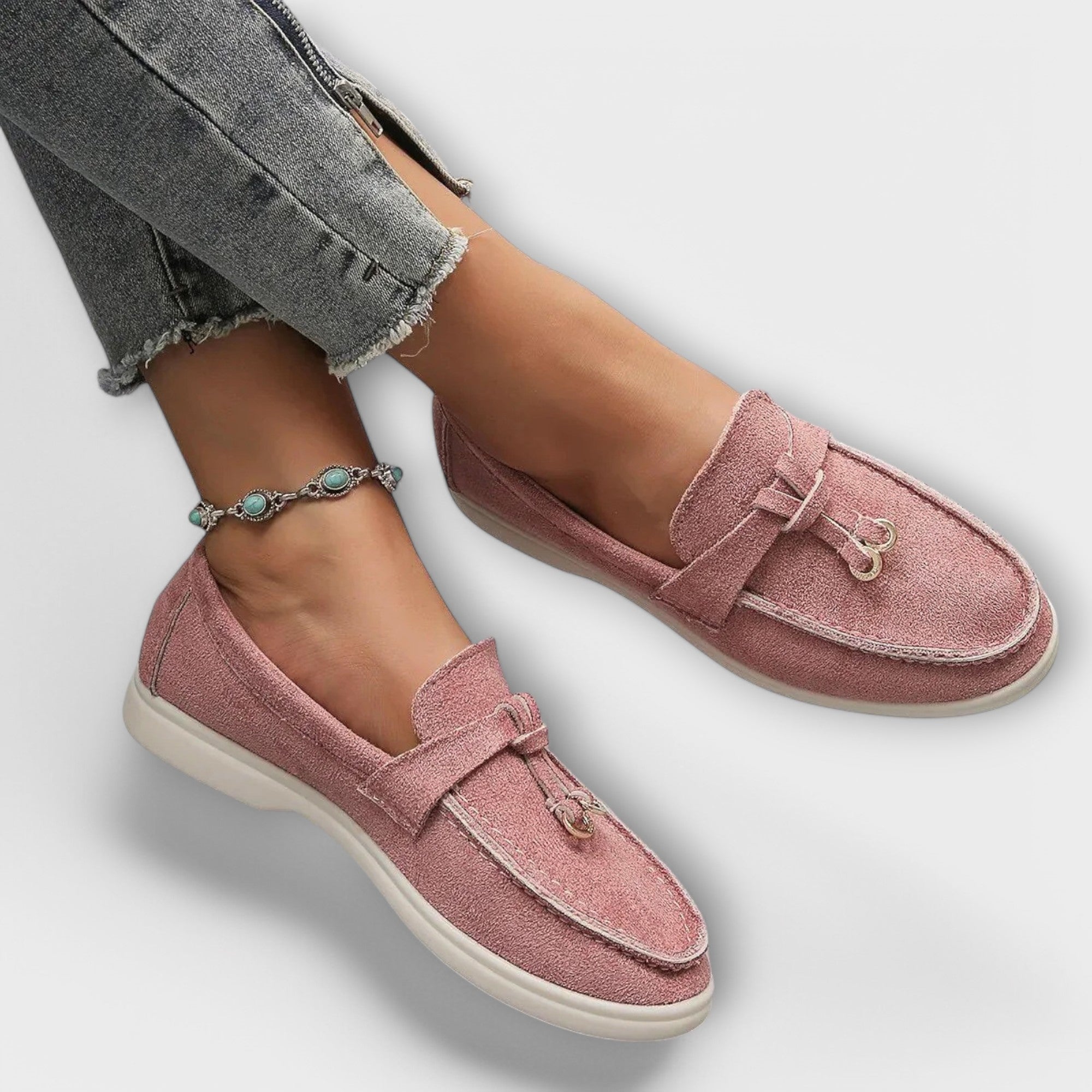 Mocasines Beiges para Mujer con Cordón Decorativo