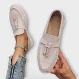 Mocasines Beiges para Mujer con Cordón Decorativo