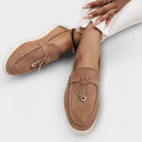 Mocasines Beiges para Mujer con Cordón Decorativo