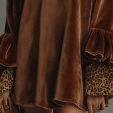 La Scintilla | Vestido de Velour con Enaguas y Mangas de Estampado de Leopardo