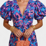 Carla | Vestido Midi con Estampado y Mangas Abullonadas