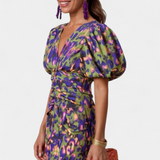 Carla | Vestido Midi con Estampado y Mangas Abullonadas