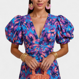 Carla | Vestido Midi con Estampado y Mangas Abullonadas