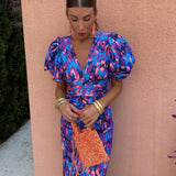 Carla | Vestido Midi con Estampado y Mangas Abullonadas