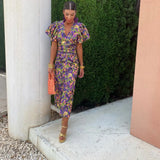 Carla | Vestido Midi con Estampado y Mangas Abullonadas