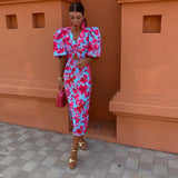 Carla | Vestido Midi con Estampado y Mangas Abullonadas