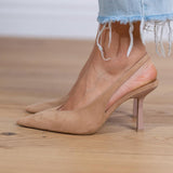 Marlena - Zapatos de tacón slingback nude con tacón delgado