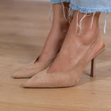Marlena - Zapatos de tacón slingback nude con tacón delgado