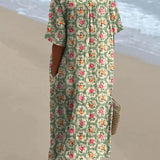 Eulállia - Vestido Retro Floral en Verde Agua