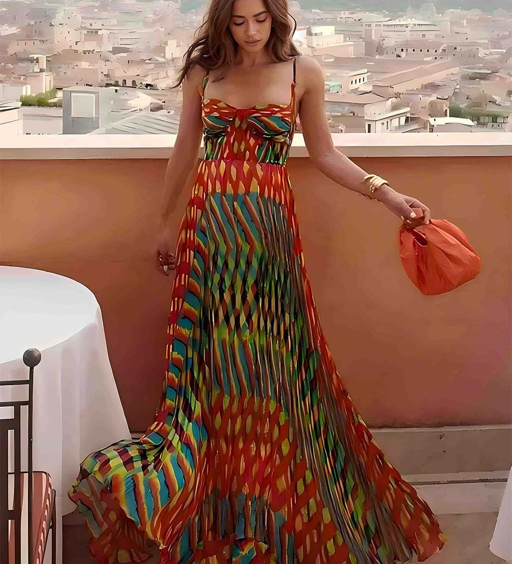 Aria - Vestido Maxi con Estampado Abstracto